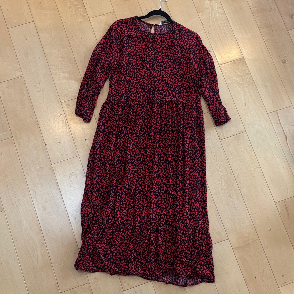 Zara Red and Black Long Sleeve Dress